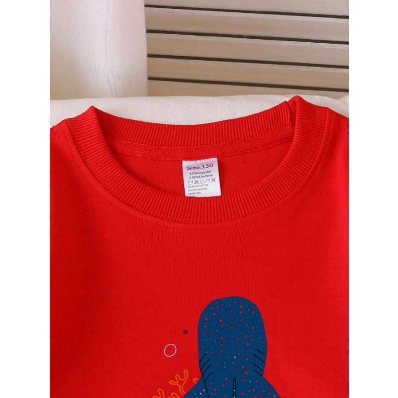 European Sizes Whale Shark Coral Reef Girls' Crew Neck Sweatshirt, Western Top, Long-Sleeved, Casual Colors for Young Girls.