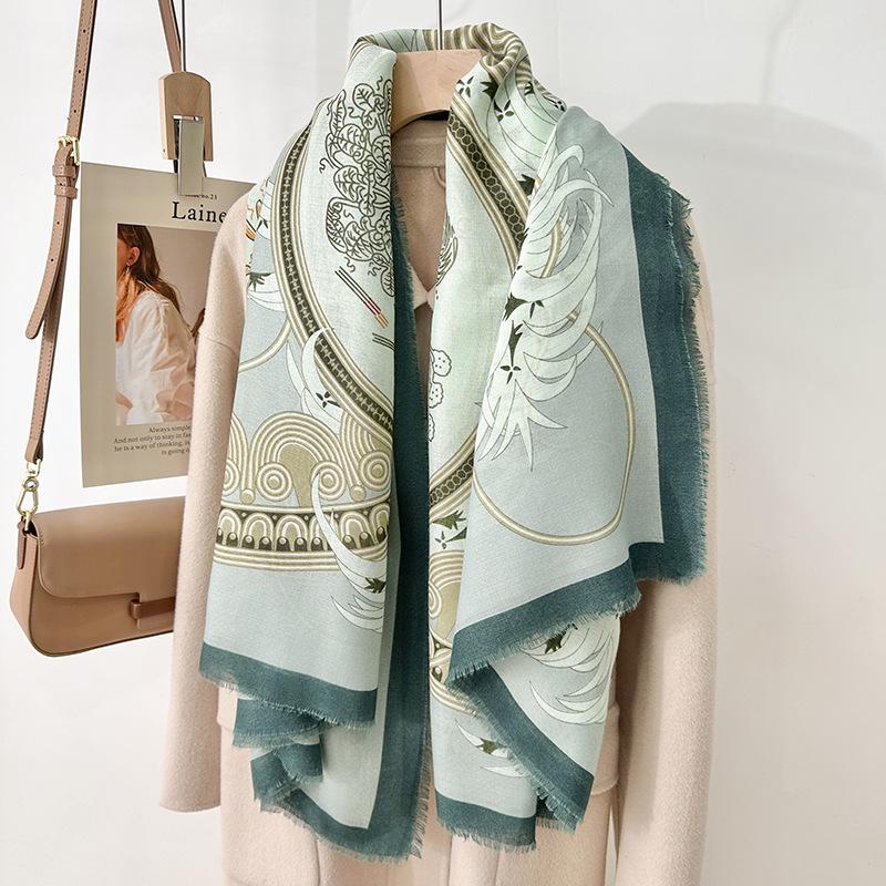 Retro elegant temperament thin air-conditioned room shawl women's trend printing outer scarf
