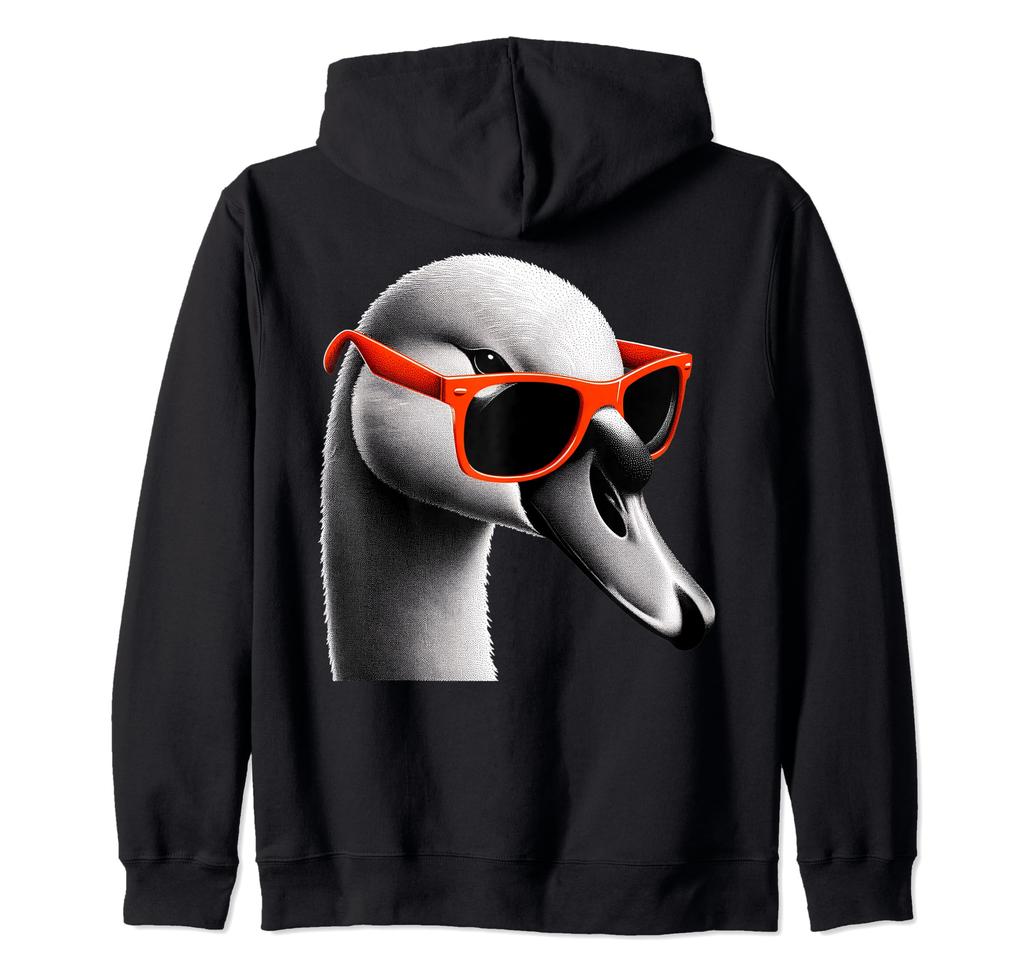 Cool Swan Graphic Art Hoodie Wearing Sunglasses Zip-up