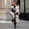 Kuhfellmuster Faux Fur Langmantel Damen Oversized Revers Winter Warm Oberbekleidung Street Style