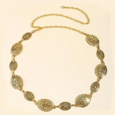 Retro Style Women's Metal Waist Chain Accessories Decorative Circle Carved Chain Belt High Style Accessories