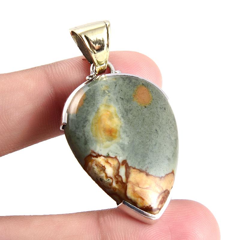 Natural Yellow Jasper Gemstone 925 Sterling Silver Two Tone Pendant 1.8 E3d60