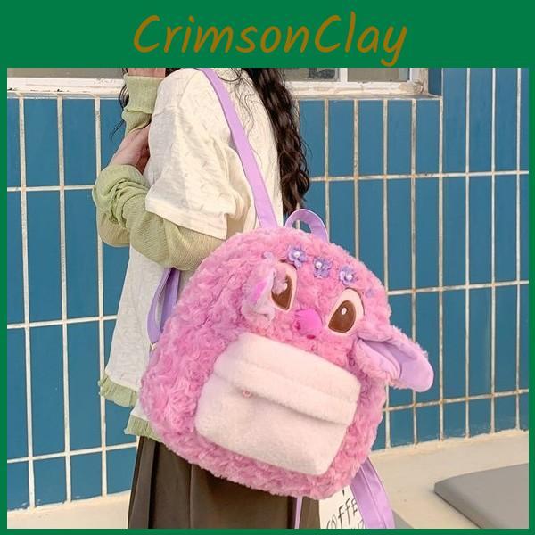 Cartoon Pink Cute Angel Flower Decor Plush Backpack For Students Daily Use