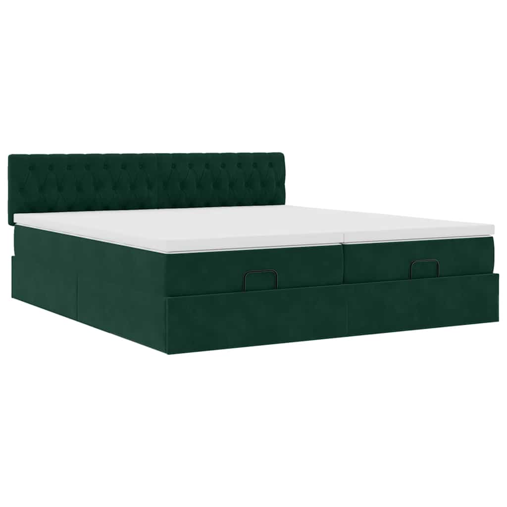Ottoman Bed with Mattress Dark Green 160x200 Cm Velvet