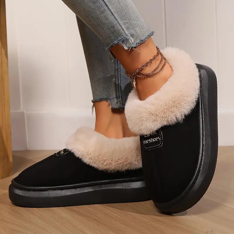 Woman Casual Platform Fluffy Slippers Faemale Fashion Plush Warm Cotton Shoes Couples Comfort Thick Soled House Warm Slippers