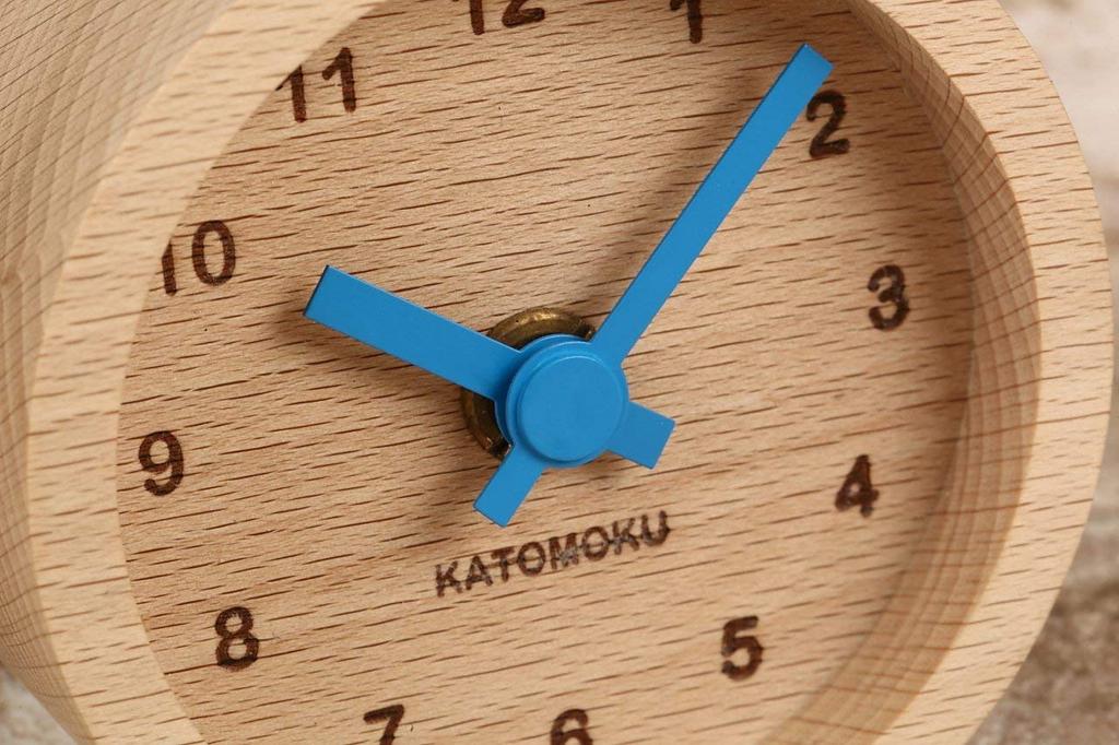 KATOMOKU Muku Mini Clock Round Blue Wooden Table Clock km-26BL 85×85×46mm