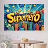 1 piece of superhero-themed background fabric, featuring colorful city scenes and star patterns