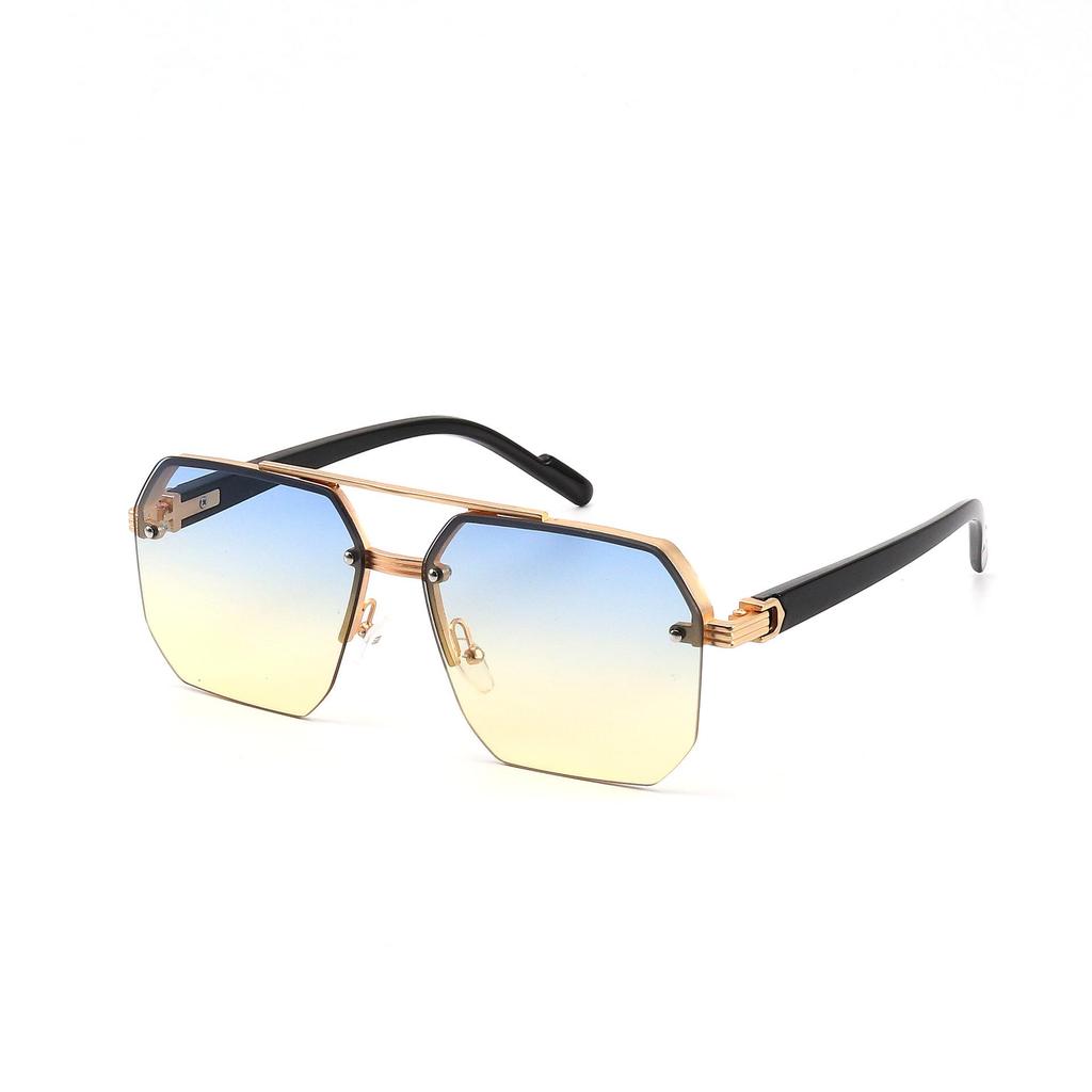 Trendy Polygonal Rimless Double Bridge Sunglasses - Stylish Sunshade Glasses