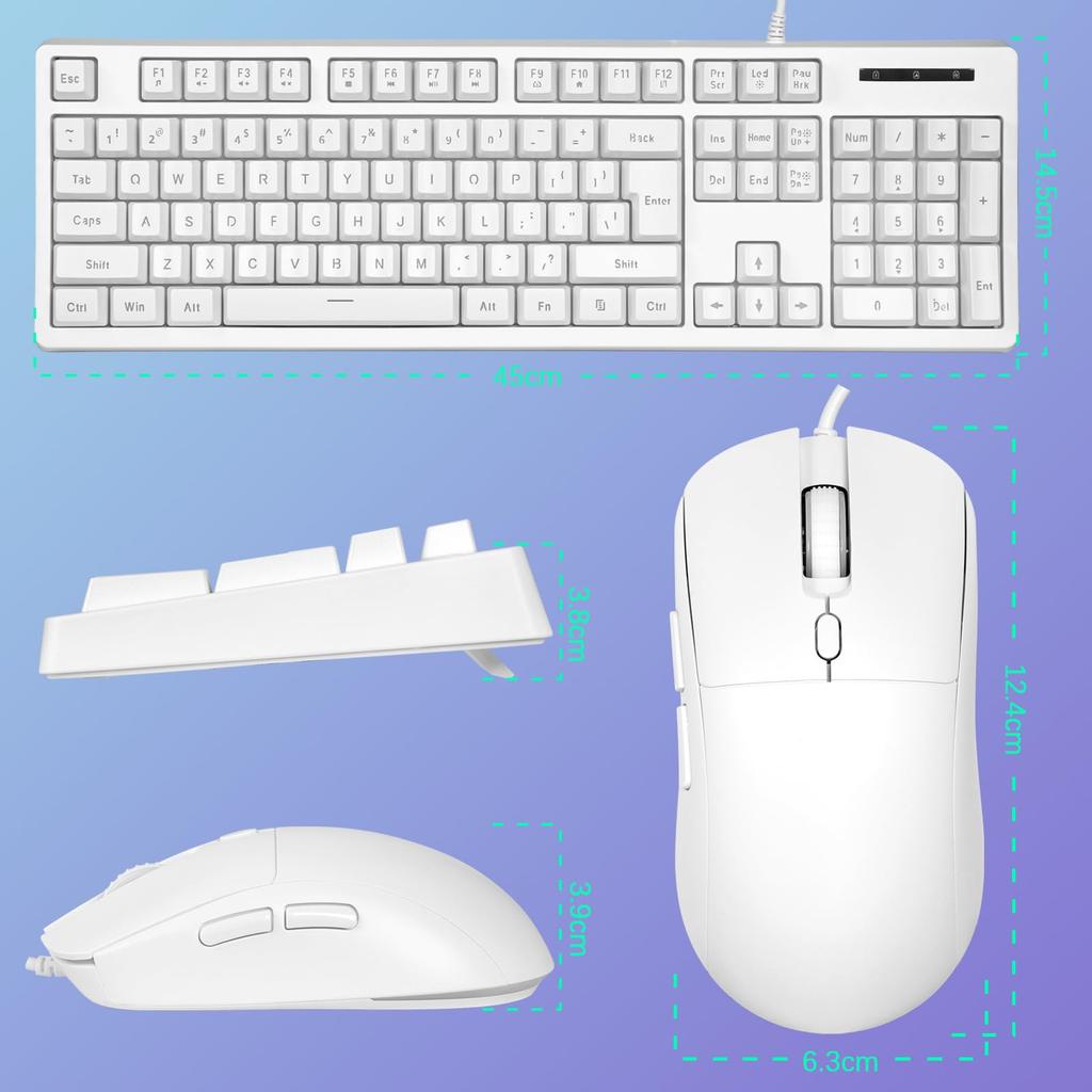 HUO JI Gaming Keyboard & Mouse Set, USB Wired, Membrane Keyboard with Mechanical-Style Keystrokes, Quiet Operation, RGB Backlight, Double-Molded