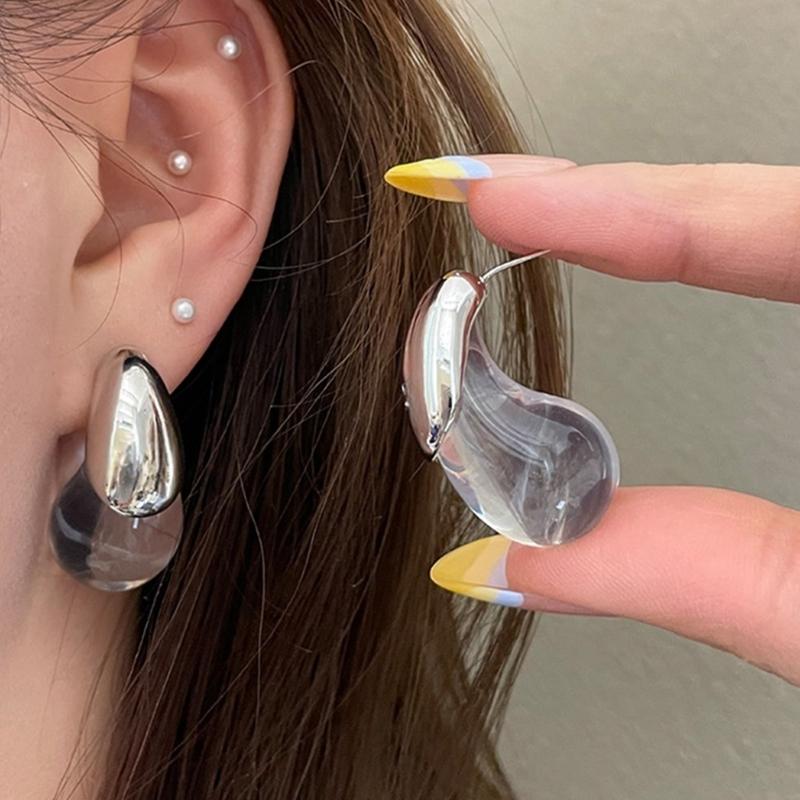 Versatile Clear Resin Drop Earrings Alloy Base Portable Designs for Everyday Jewelry Wear