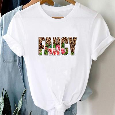 (Rozmiar azjatycki) Tee moda z najwyższej półki T Shirt lampart list Trend śliczne 90s kobiety drukuj Lady odzież damska na co dzień z krótkim rękawem graficzny T-shirt