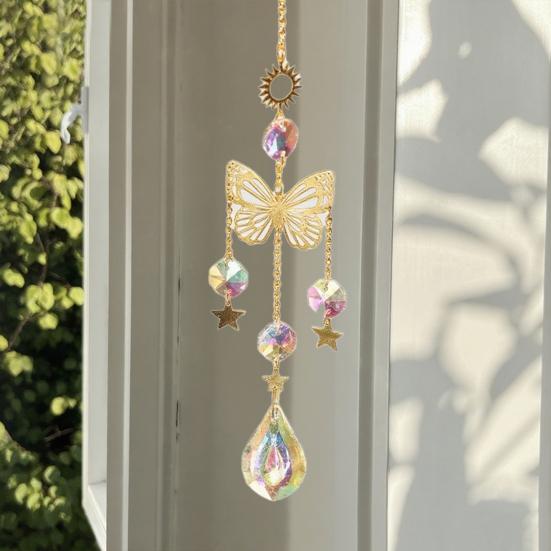 Faux Crystal Sun Catcher Decoration Butterfly Mushroom Moon Star Sun Hanging Ornament Indoor Outdoor Home Office Garden Window Hanging Pendant