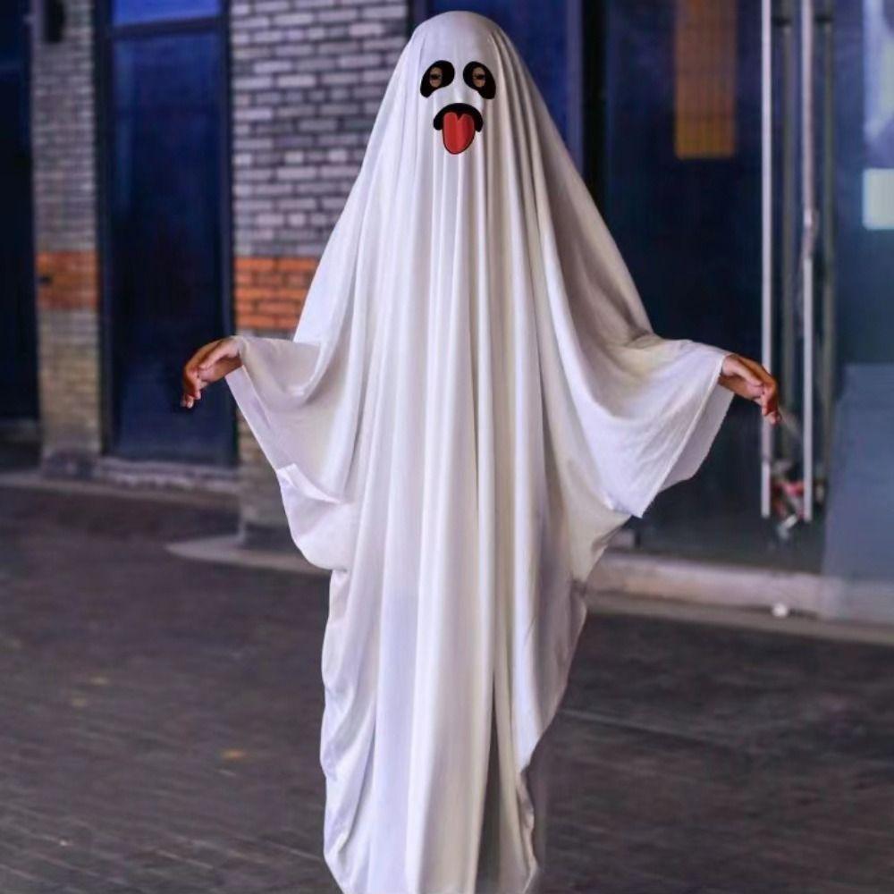 Scary Ghost Poncho Robe White Ghost Cosplay Costume Funny Halloween Cloak Cape  Stage Performance