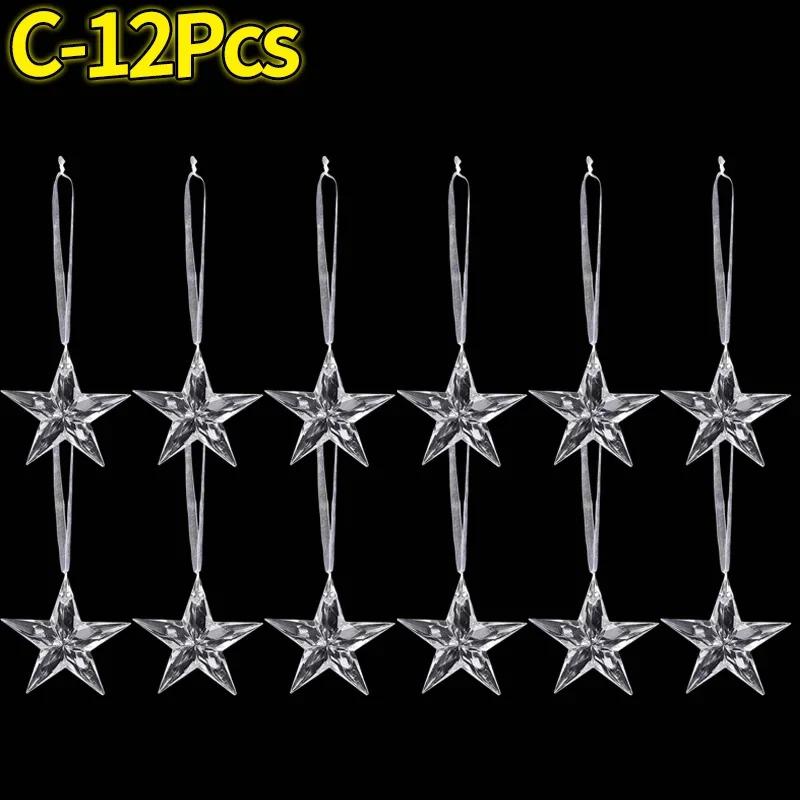 Clear Crystal Snowflake Icicle Pendants Acrylic Christmas Tree Ornaments Holiday New Year Home Party Hanging Decoration Supplies