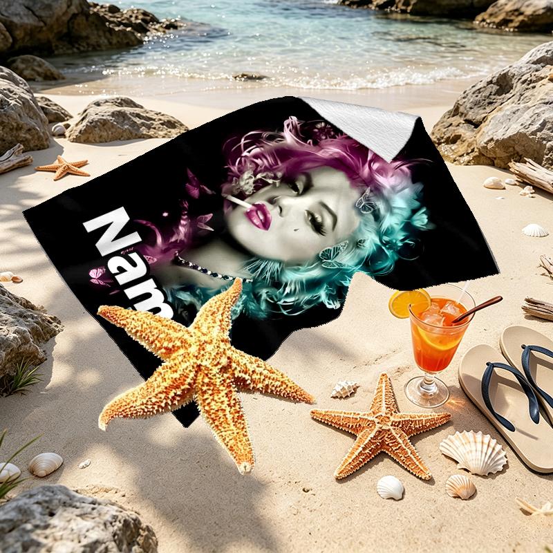 Custom Name Personalized Singer Print Beach Towel, for Trip Camping Beach Party Home Decor, Birthday Gift for Family & Friends