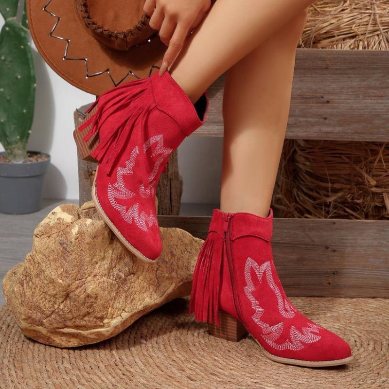 

Ботильоны рыцарские больших размеров с принтом, на боковой молнии, осень-зима, новые, с бахромой, на высоком каблуке, низкие, для носки, женские ботинки 36 красный