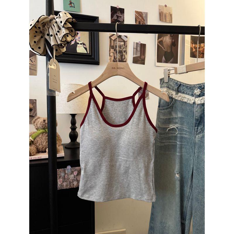 Kumikumi American Gyaru Pure Ribbon Chest Pad Vest Sling Women Autumn Chic Age-Reducing Slimming Sleeveless Top