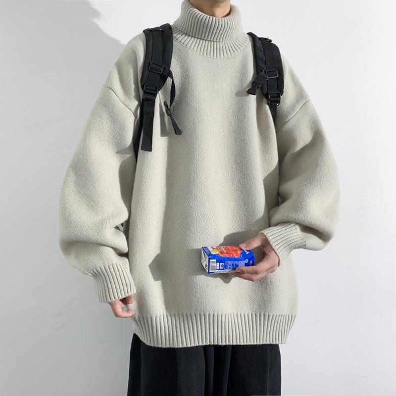 

Men s Fleece-Lined High-Neck Sweater – Loose Knit, Solid Color, Autumn/Winter Warmth 2XL