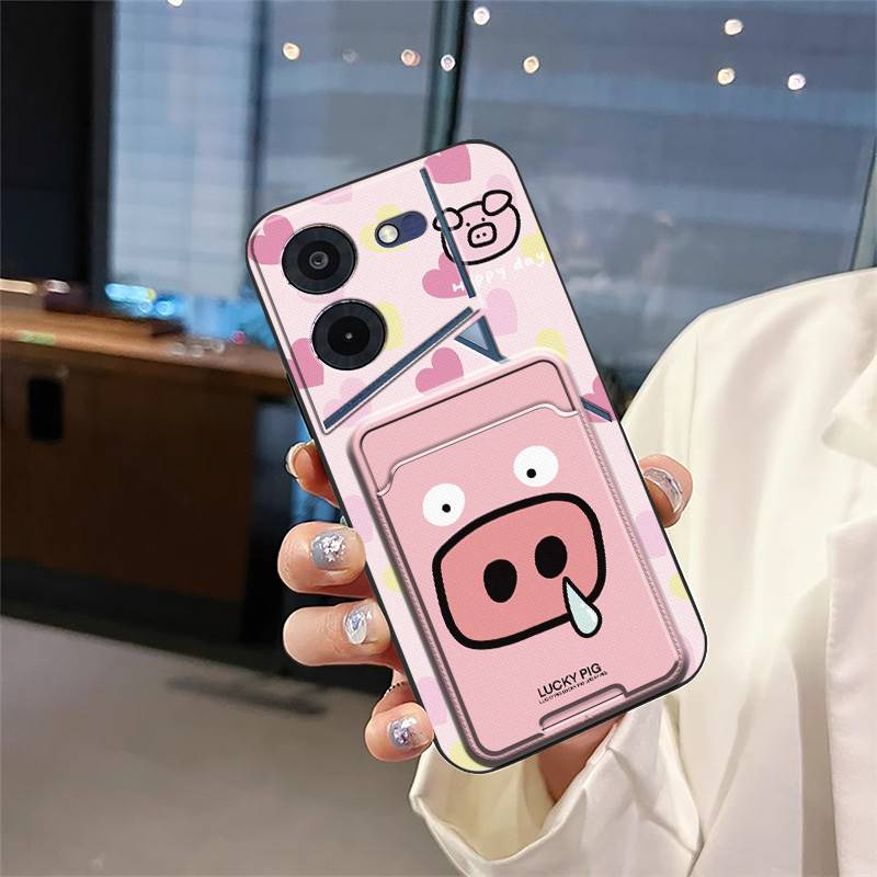 Silicone Back Cover Phone Case For Tecno Pova5 Pro/LH8N Card Slot Dirt-resistant Cartoon TPU Waterproof Card Bag Durable