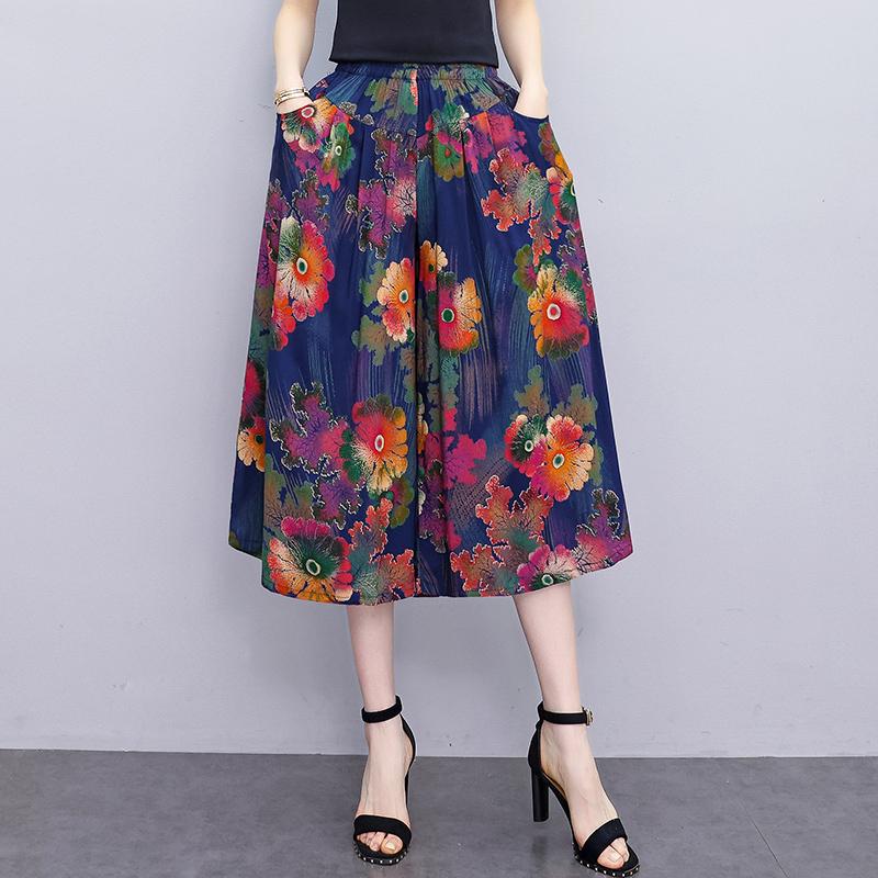 Summer Elastic Waist Print Wide Leg Pants for Women  Loose Vintage High Waist Oversize Pants