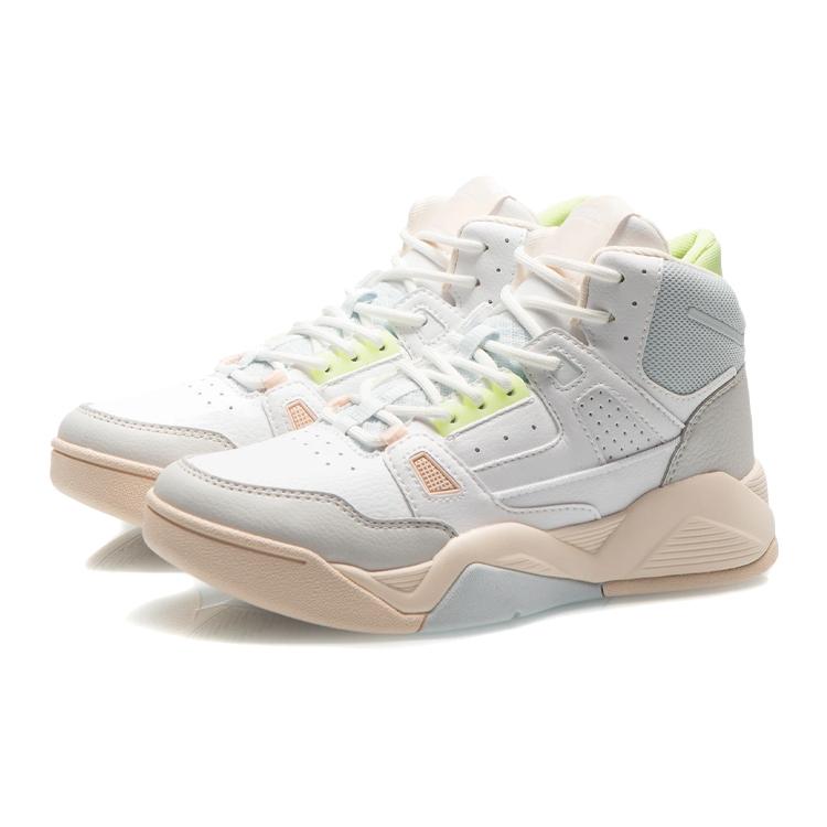 New LiNing Cushioned Anti Slip Wear Resistant Breathable Lightweight Mid Top Vintage Basketball Shoes Women's White Blue AGBR084-1