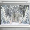 Winter snow scene, white pine forest, artistic background, dreamy glitter bow, family portrait, party decorations4768