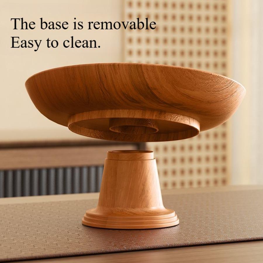 Plastic Wood Grain High Leg Fruit Plate Vintage Style Dim Sum Plate Fruit Plate Kitchen Storage Household Dried Fruit Snacks