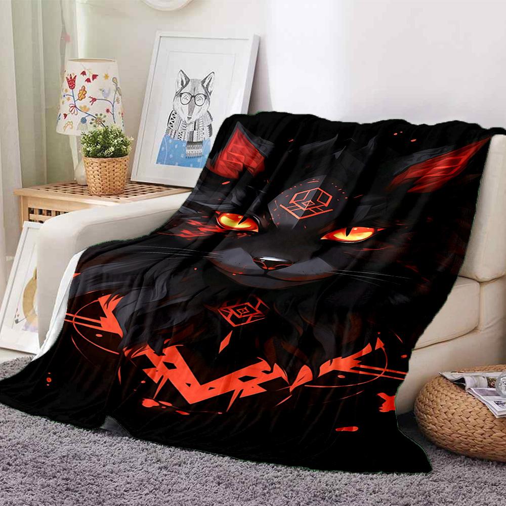 1pc Feline Mystic Blanket, Lightweight Flannel Throw Blanket For Sofa, Bed, Travel, Camping, Living Room, Office, Couch, Chair, And Bed