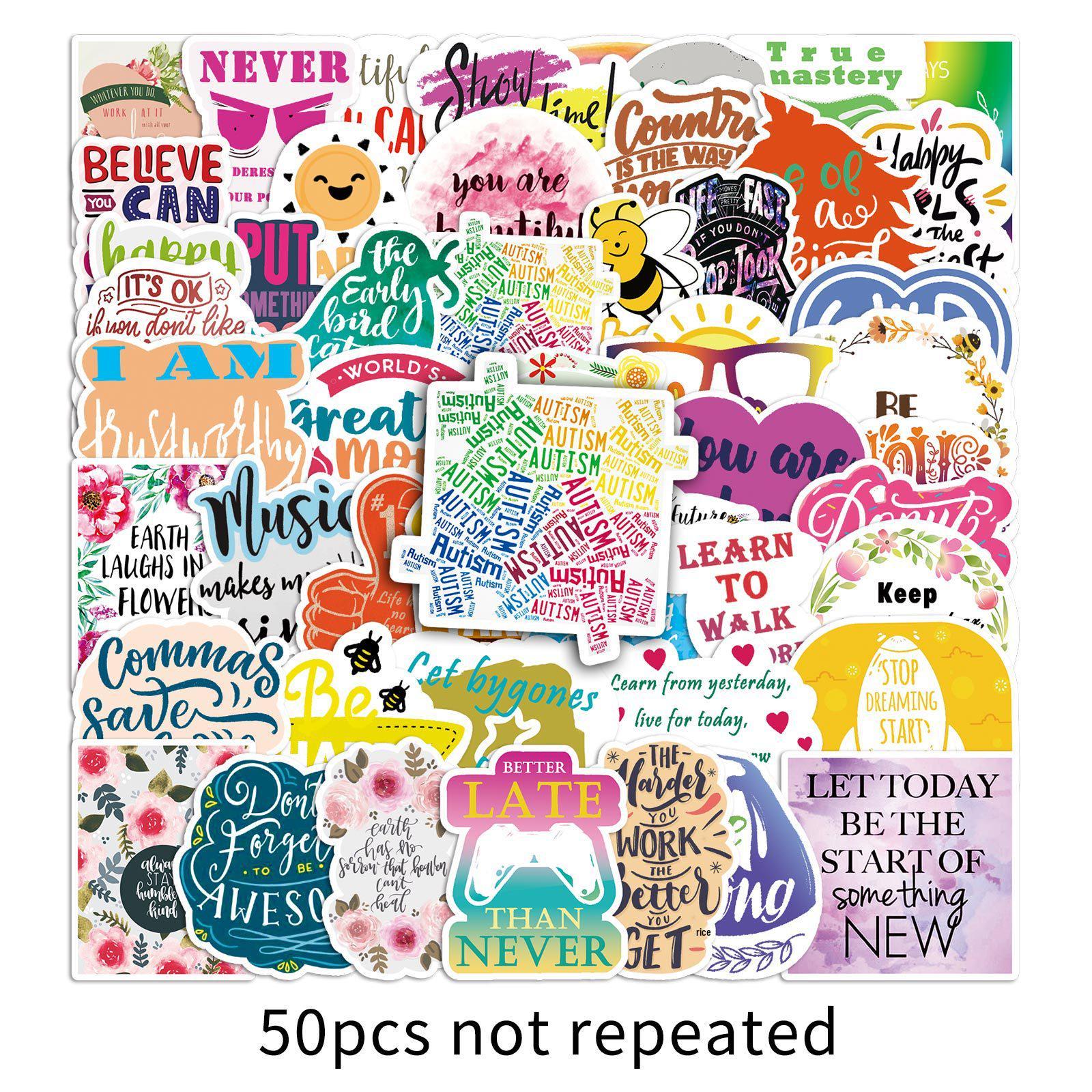 50 Motivational English Slogan Stickers - Waterproof, Removable DIY for Notebooks, Planners, Suitcases
