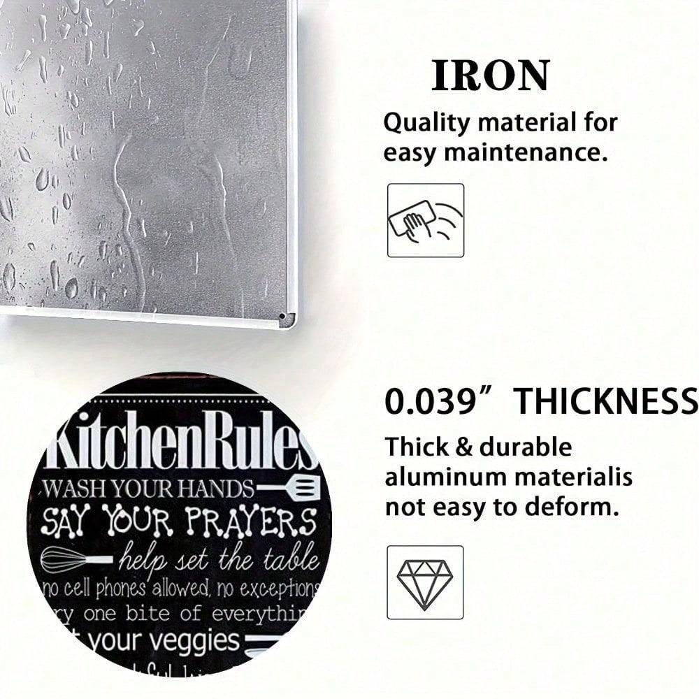 Vintage Metal Sign 12x8 Inch Kitchen Rules Aluminum Wall Decor, Retro American Home Art With Humorous Guidelines For Holiday