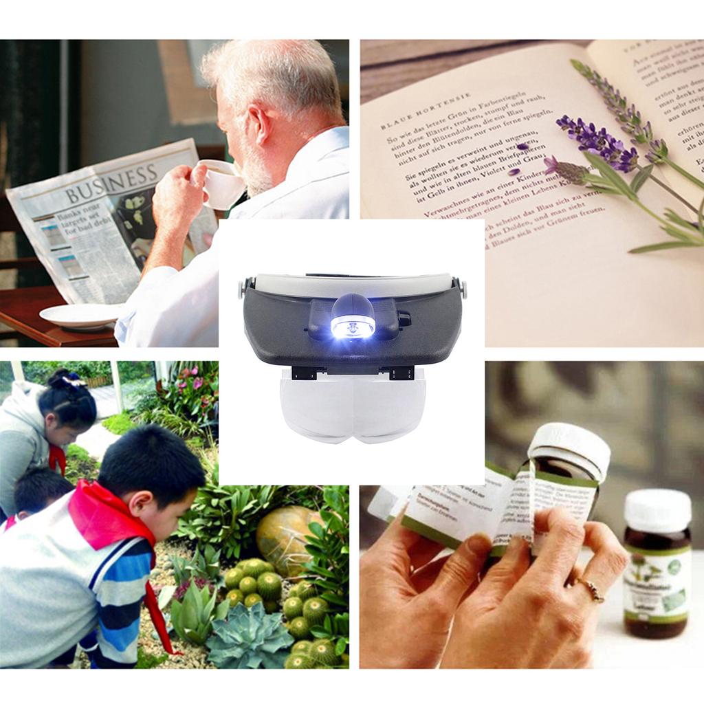 Magnifying Glass, Head Magnifier with Light 1.2X/1.8X/2.5X/3.5X 4 Detachable Lenses Illuminated Headband Magnifying