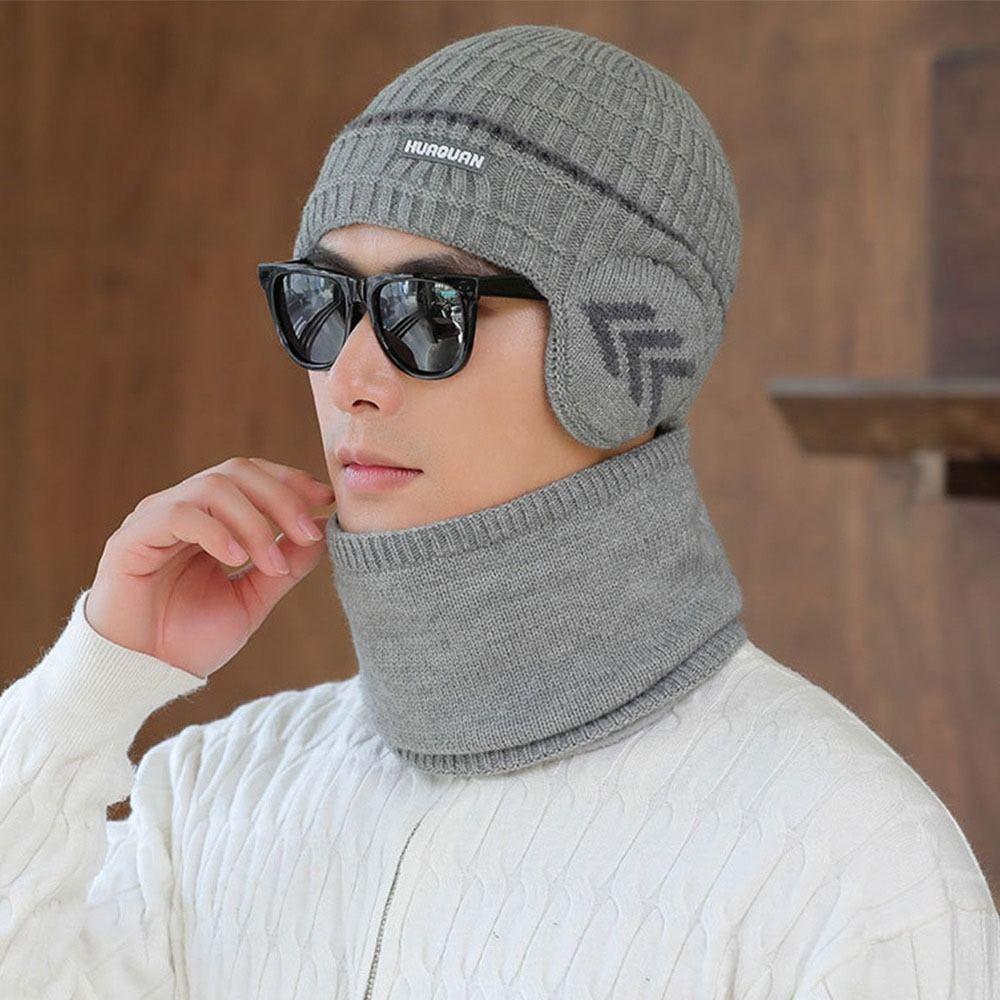 Thickened Velvet Men Beanie Hat Soft Beanies Knitted Hat Outdoor Cap and Scarf Set Boys Girls