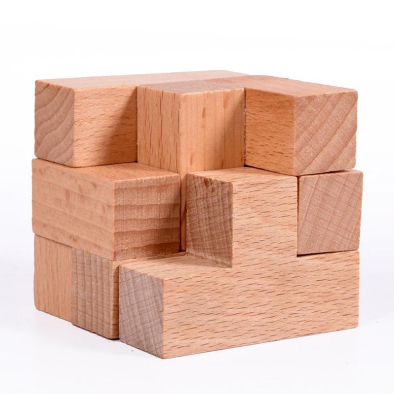 Beech Wood Soma Cube 7-Piece Puzzle Set for Children & Adults - Educational Luban Lock Kongming Cube