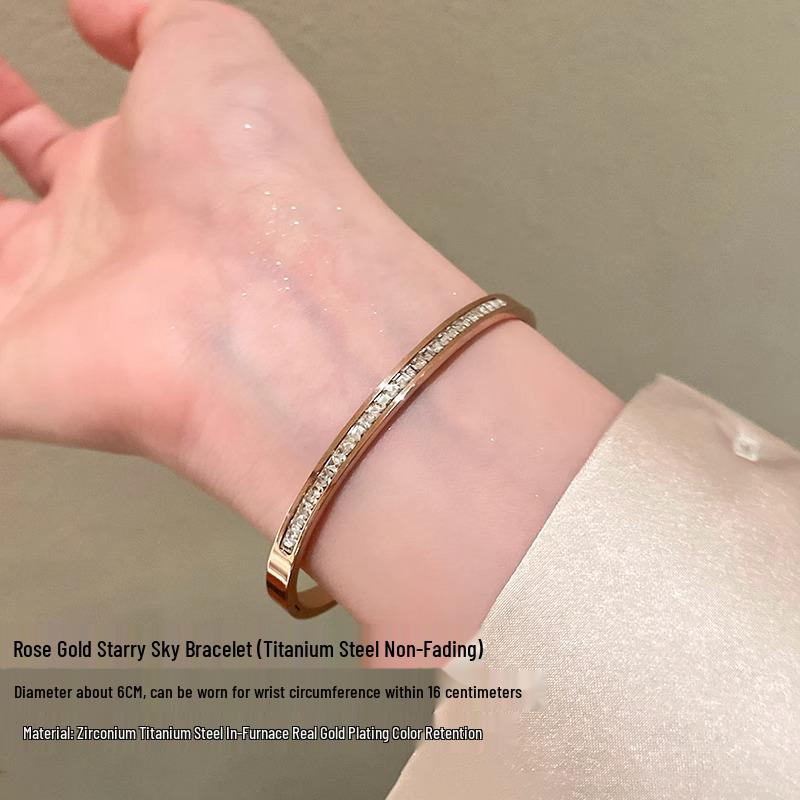 Roségoldfarbenes Sternenhimmel Titanstahl Damen Luxusarmband - Nicht verblassend, Schlichtes Kreisdesign