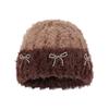 Autumn and Winter Warm Plush Hat for Women with Bow Knitted Hat Outdoor Cold Color Proof Pullover Hat Ear Protection Korean Cold Hat