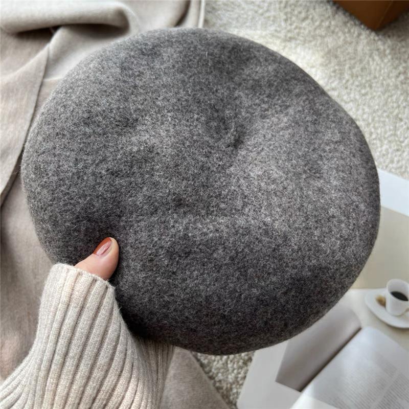 Pure Wool Beret Women's Australian Autumn and Winter Versatile Large Head Circumference Korean Style Beret Hat