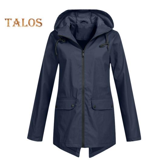 

Женское осенне-зимнее пальто, ветрозащитная куртка с длинными рукавами, капюшоном, застежкой-молнией, однотонными накладными карманами, повседневная куртка для активного отдыха M темно-синий