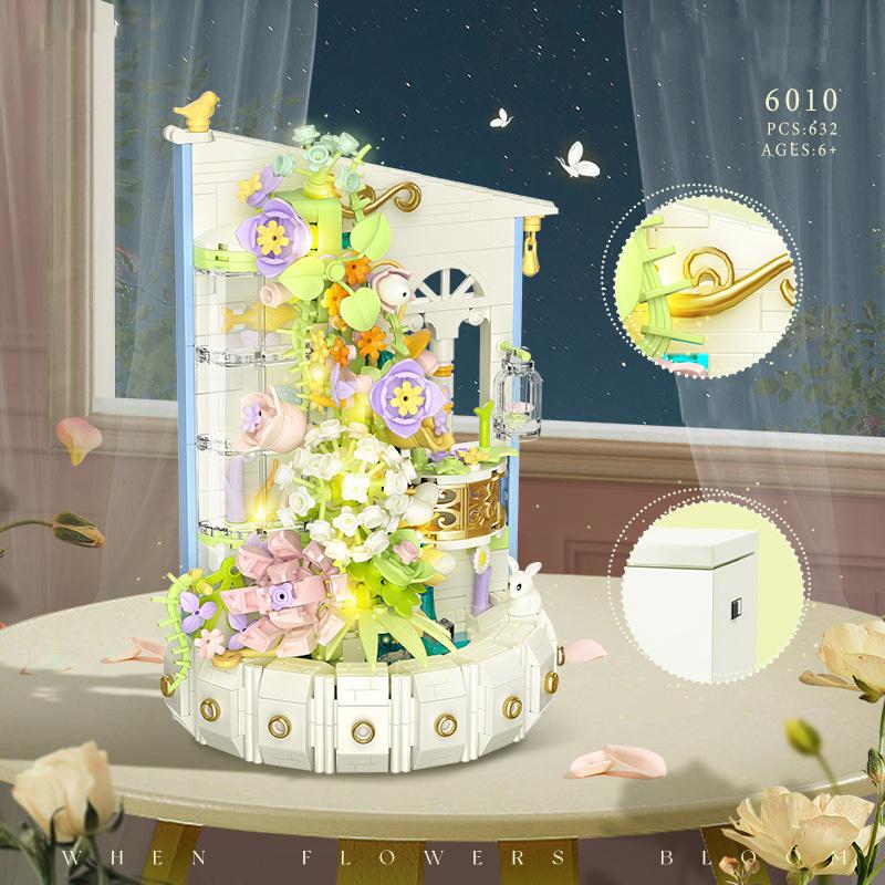 Idea Construction Building Brick Mini Block Water Pavilion Flower Bloom House Educational Toys With Light For Kids Gifts