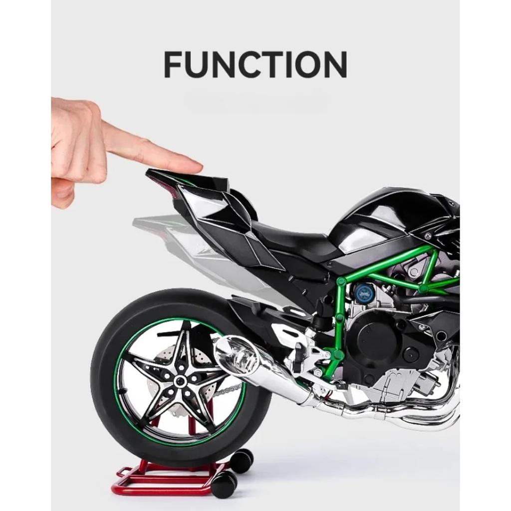 Diecast Spray 1/6 Kawasaki H2R Alloy Racing Motorcycle Model Sound and Light Bootable Motorbike Toy Birthday Gift for Boyfriend