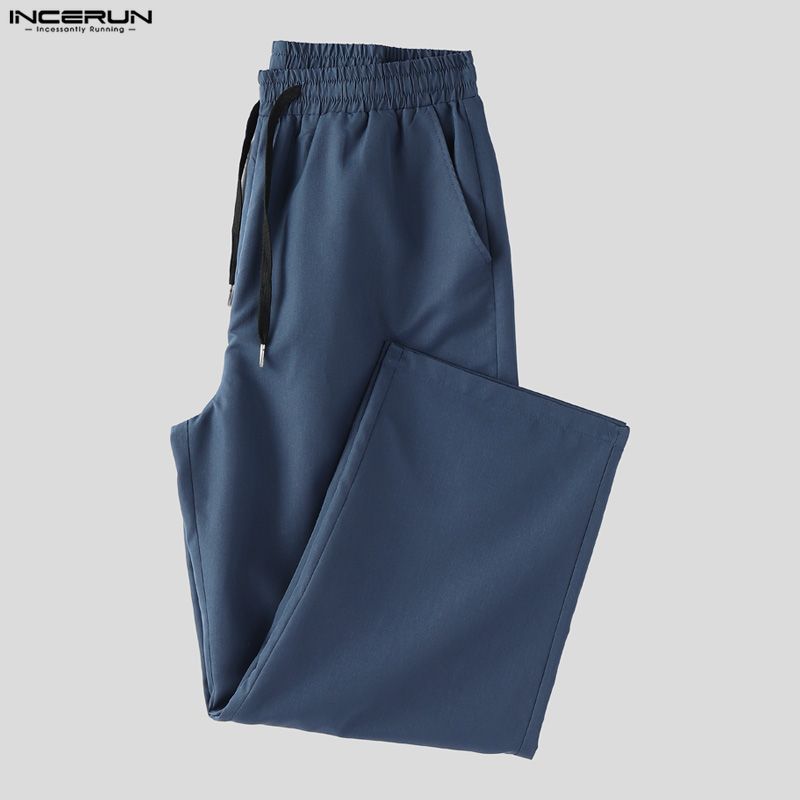 INCERUN Two Pieces Men Lapel Short Sleeve Cropped T-shirts Long Pants Sets Suits