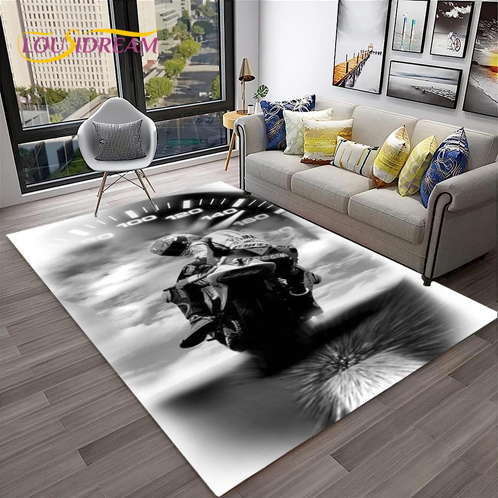 Racing Moto Off Road Motorcycle Carpet Rug for Home Living Room Bedroom Sofa Doormat Decor,Kid Play Area Rug Non-slip Floor Mat
