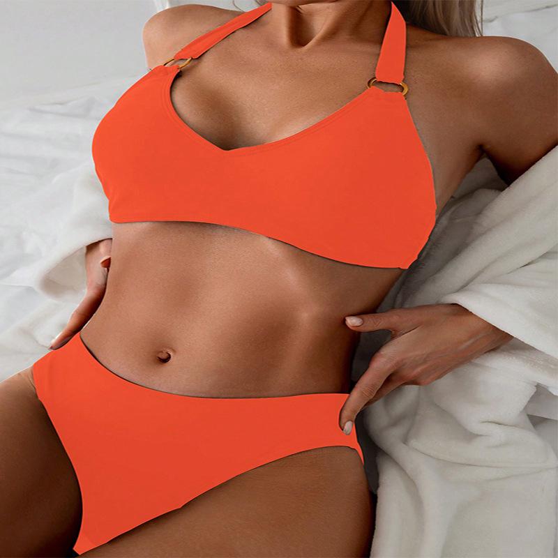 2025 Europäischer & Amerikanischer Neckholder Stahlring Bikini - Sexy geteilter Badeanzug für Damen, Hot Spring Bademode