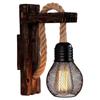 Retro Natural Wood Hemp Rope Wall Light Retro Industrial Wall Pendant Lamp for Bar Bedside Restaurant Bedroom Coffee American