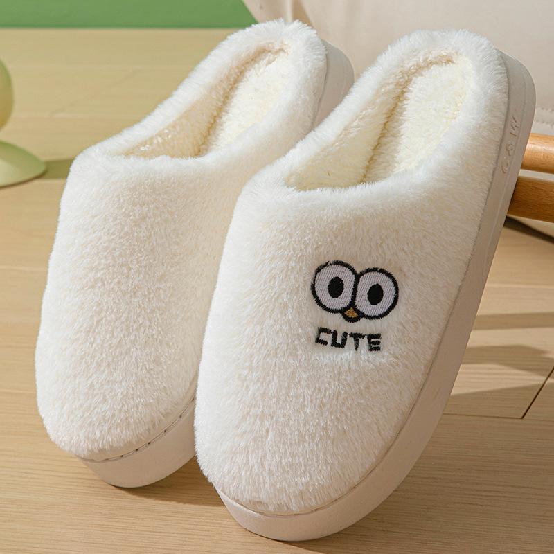Fashion Winter Cute Cotton Slippers Women Indoor House Warm Casual Big Eyes Non Slip Sofe Sole Couple Slides Platform Bottom Home Shoes