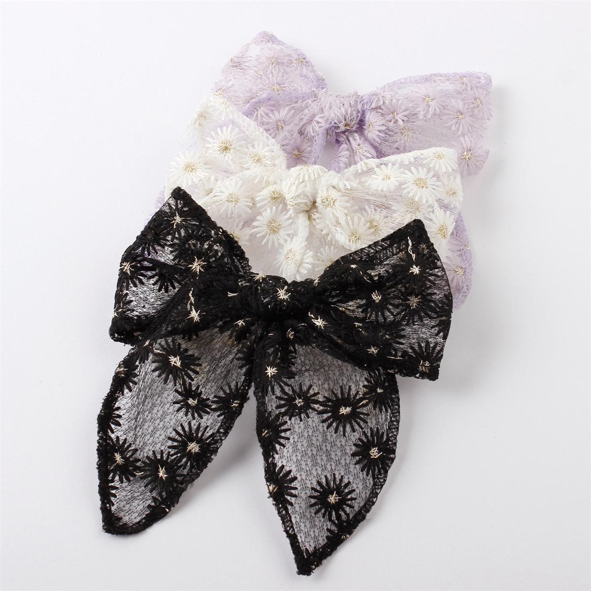 

3 шт. Детские заколки для волос с цветочной вышивкой, кружевом и бантом, однотонные, элегантный декор для хвостика, аксессуары для волос для девочек Lace