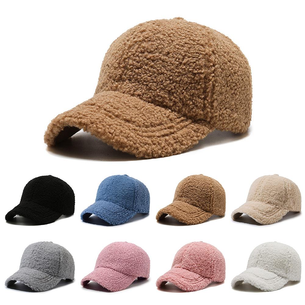

Artificial Lamb Wool Plush Baseball Cap Unisex Big Head Baseball Hat for Women & Men синій