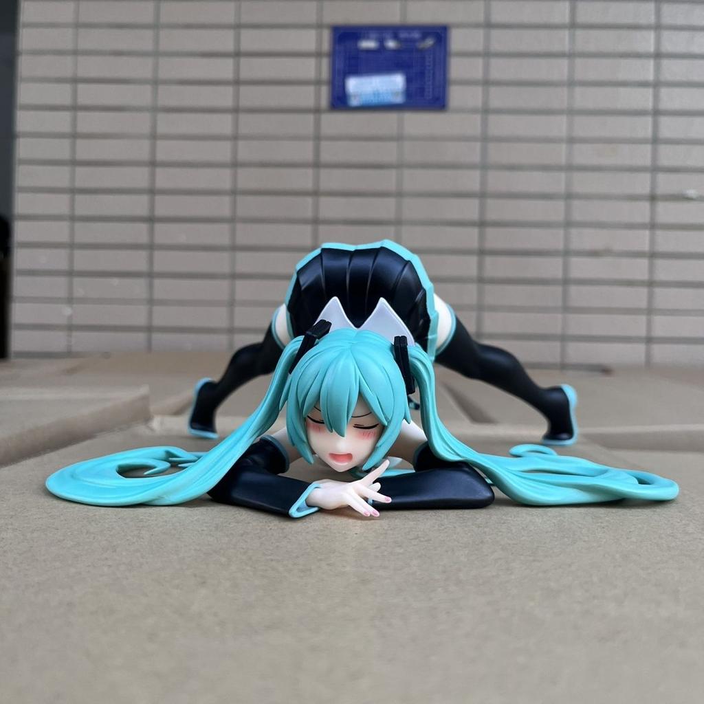 Hatsune Miku Lying Pose Green Hair Black Outfit Collectible Model Anime Figure 15cm Sexy Maid Movable PVC Toy Gift Desk Decor