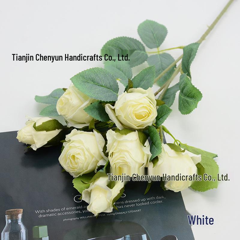7-Head Snowflake Rose Silk Stem - Soft Decor for Hotel Lobby or Shopping Mall Festive Atmosphere