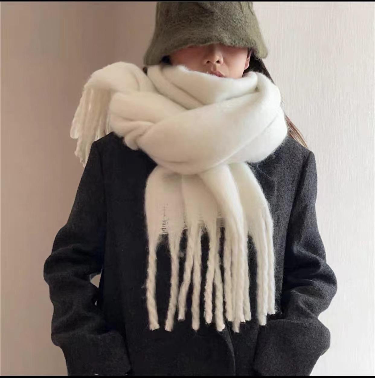 

Mohair Fluffy Solid Color Scarf Women s Autumn Winter Winter Versatile Fleece-Like Cashmere Thickened Warm Shawl One Size