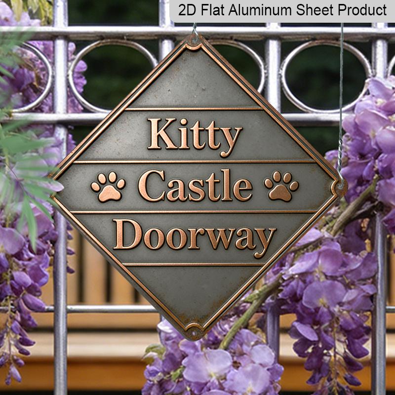 

2D Flat - 1pc, Themed Around A Cat Castle, Intended As An Office Decoration Gift for A Colleague, Featuring A Vintage Metal Sign, Suitable for Office 20*20cm